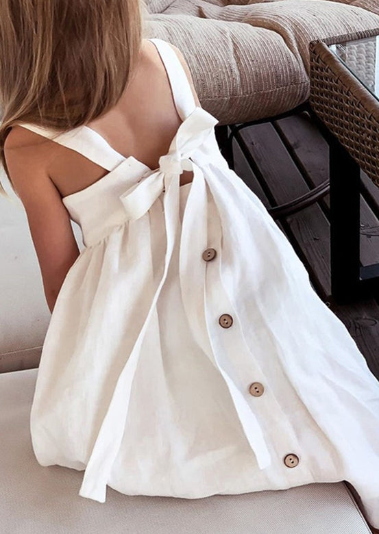 GIRLS - Carrie Rustic White Linen Dress - Hannah Rose Vintage Boutique