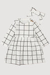 GIRLS - White Windowpane Check Dress with Headband - Hannah Rose Vintage Boutique