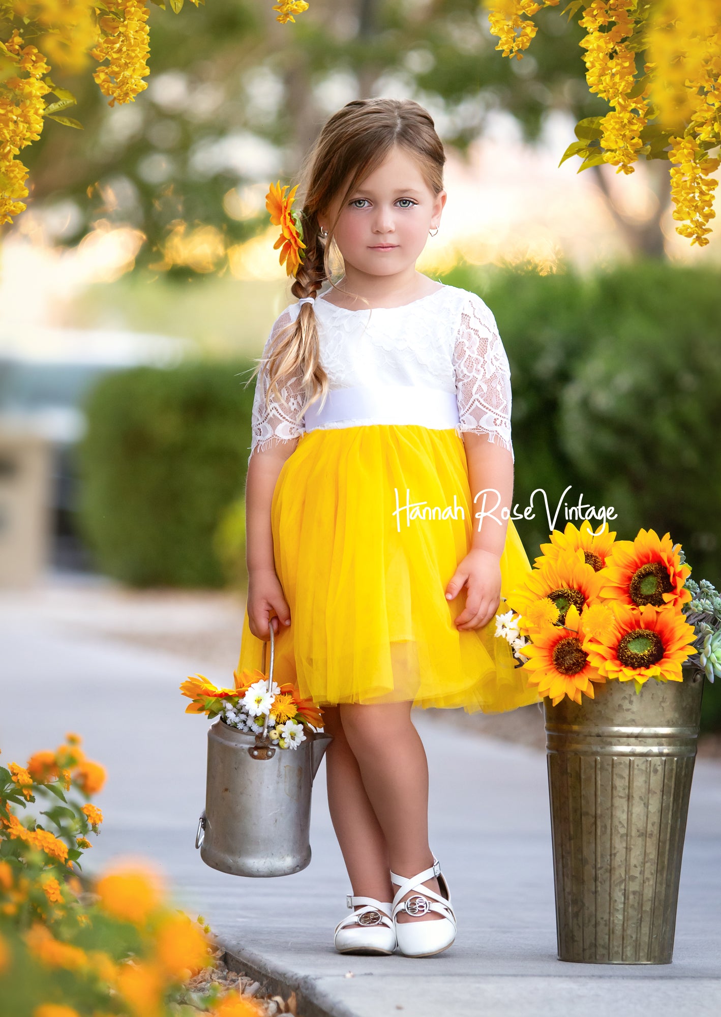 Mustard yellow flower girl dress