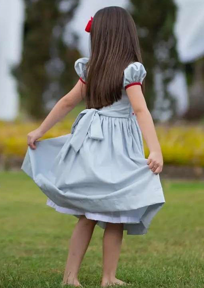GIRLS - Alice Hand Smocked Dress In Gray - Hannah Rose Vintage Boutique