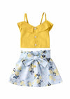 Blue with Yellow Floral Skirt and Top Set - 