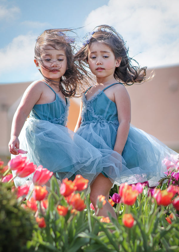 GIRLS - A Little Bit Of Magic Blue Tulle Sundress (With Video) - Hannah Rose Vintage Boutique
