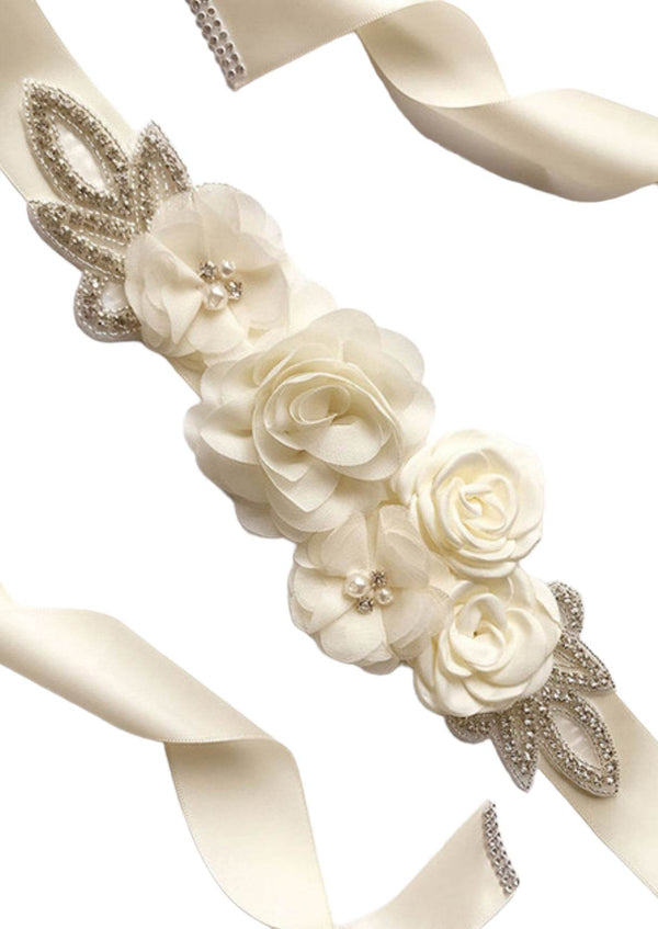 Chiffon Flower & Rhinestone Flower Girl Sash - 