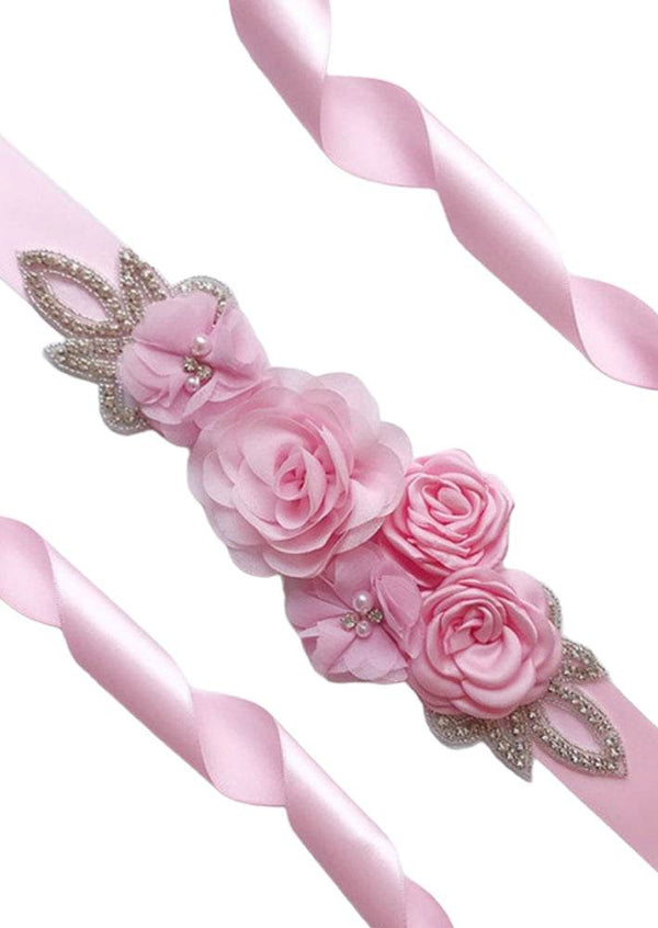 Chiffon Flower & Rhinestone Flower Girl Sash - 