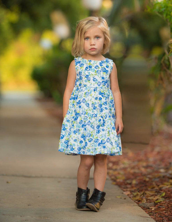 Classic Blue Print Dress - 