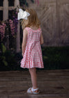 GIRLS - Coral Pink Check Twirl Dress - Hannah Rose Vintage Boutique