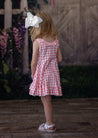 GIRLS - Coral Pink Check Twirl Dress - Hannah Rose Vintage Boutique