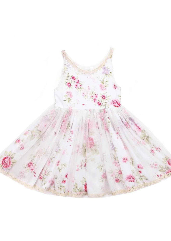 Girls White Cotton Floral Dress | Boutique Spring & Summer Dress