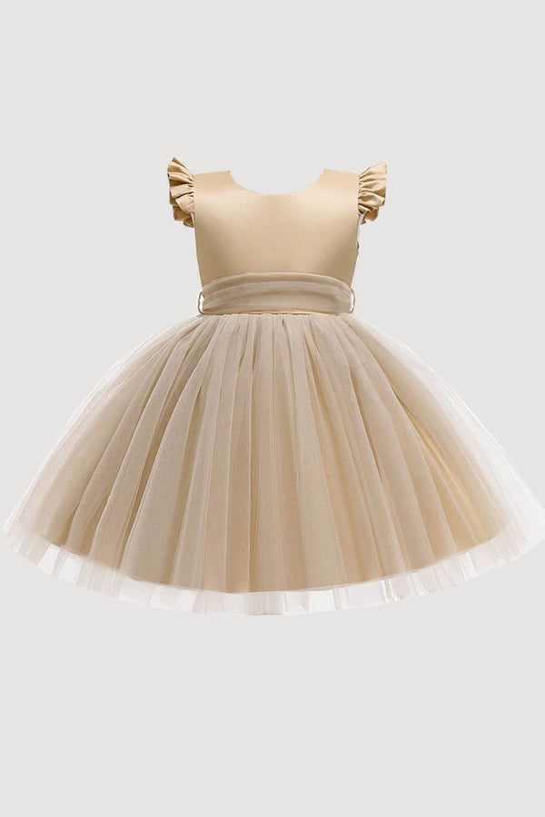 Gold Party Dress with Sheer Overlay - 
