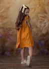 GIRLS - SWEET MUSINGS GOLD LINEN DRESS - Hannah Rose Vintage Boutique
