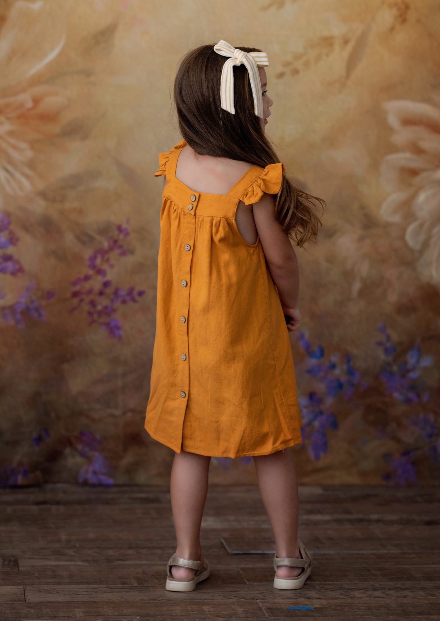 GIRLS - SWEET MUSINGS GOLD LINEN DRESS - Hannah Rose Vintage Boutique