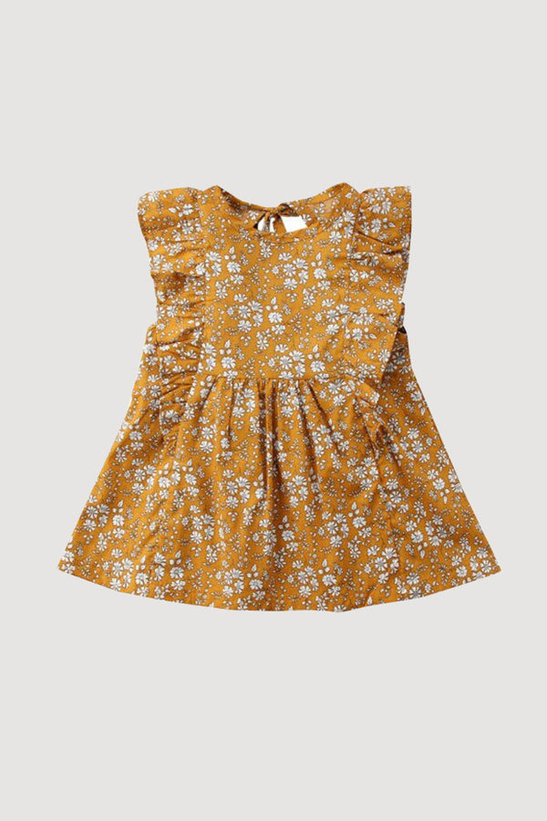 GIRLS - Gold Floral Print Dress - Hannah Rose Vintage Boutique