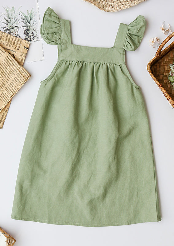 GIRLS - SWEET MUSINGS GREEN LINEN DRESS - Hannah Rose Vintage Boutique