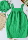 GIRLS - GREEN LINEN PINAFORE DRESS AND HAT - Hannah Rose Vintage Boutique