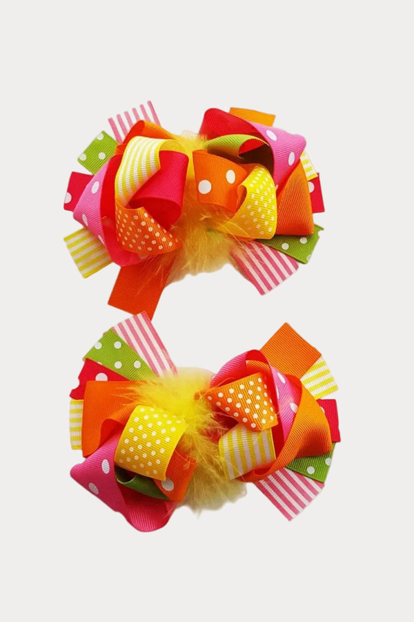 Yellow & Orange Boutique Hair Bow – 5.5" Grosgrain