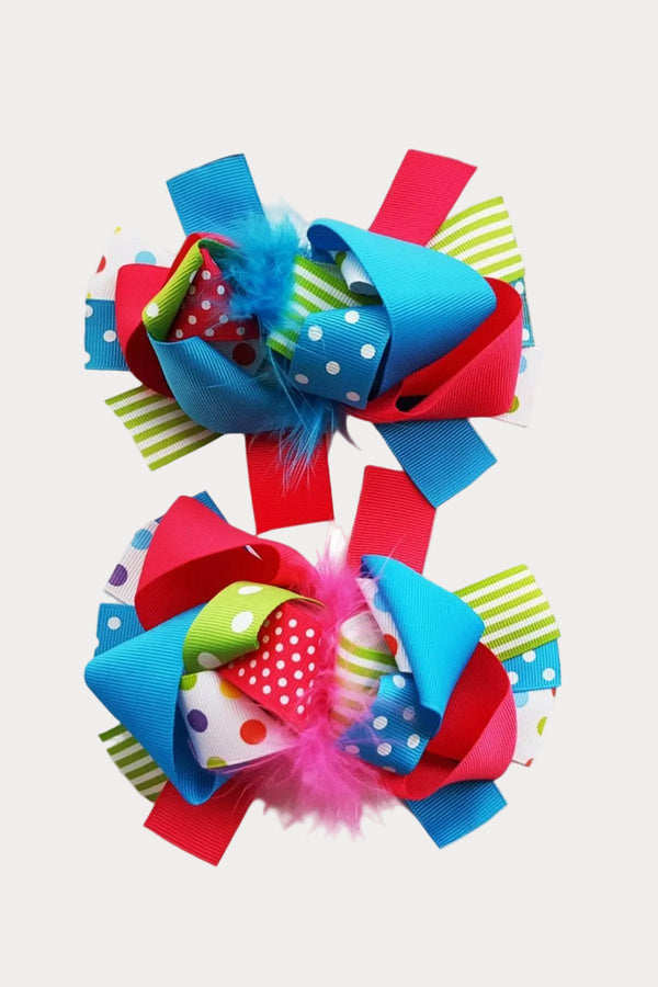 Hot Pink & Turquoise Boutique Bow – 5.5" Grosgrain