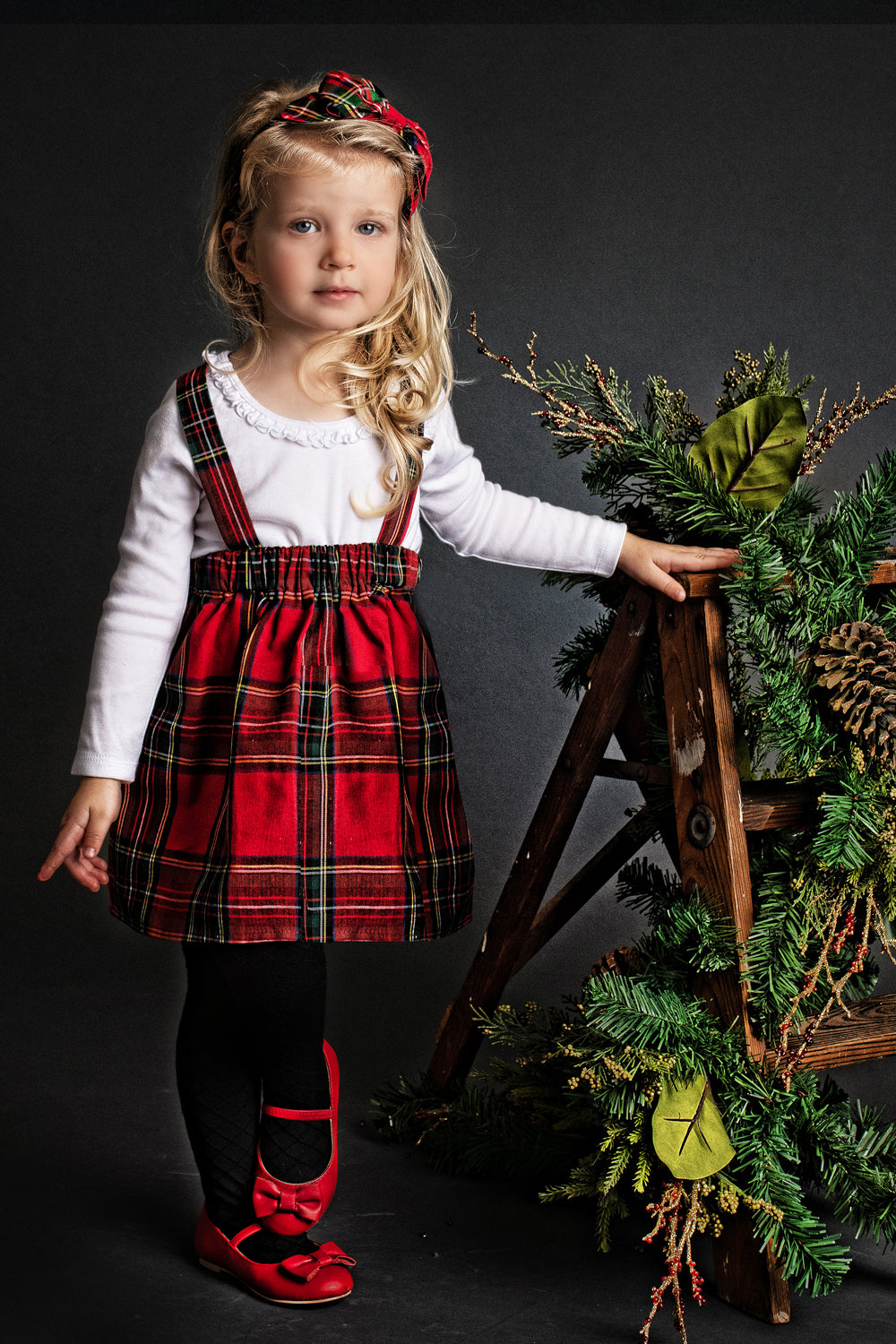 GIRLS - Red Plaid Suspender Skirt - Hannah Rose Vintage Boutique