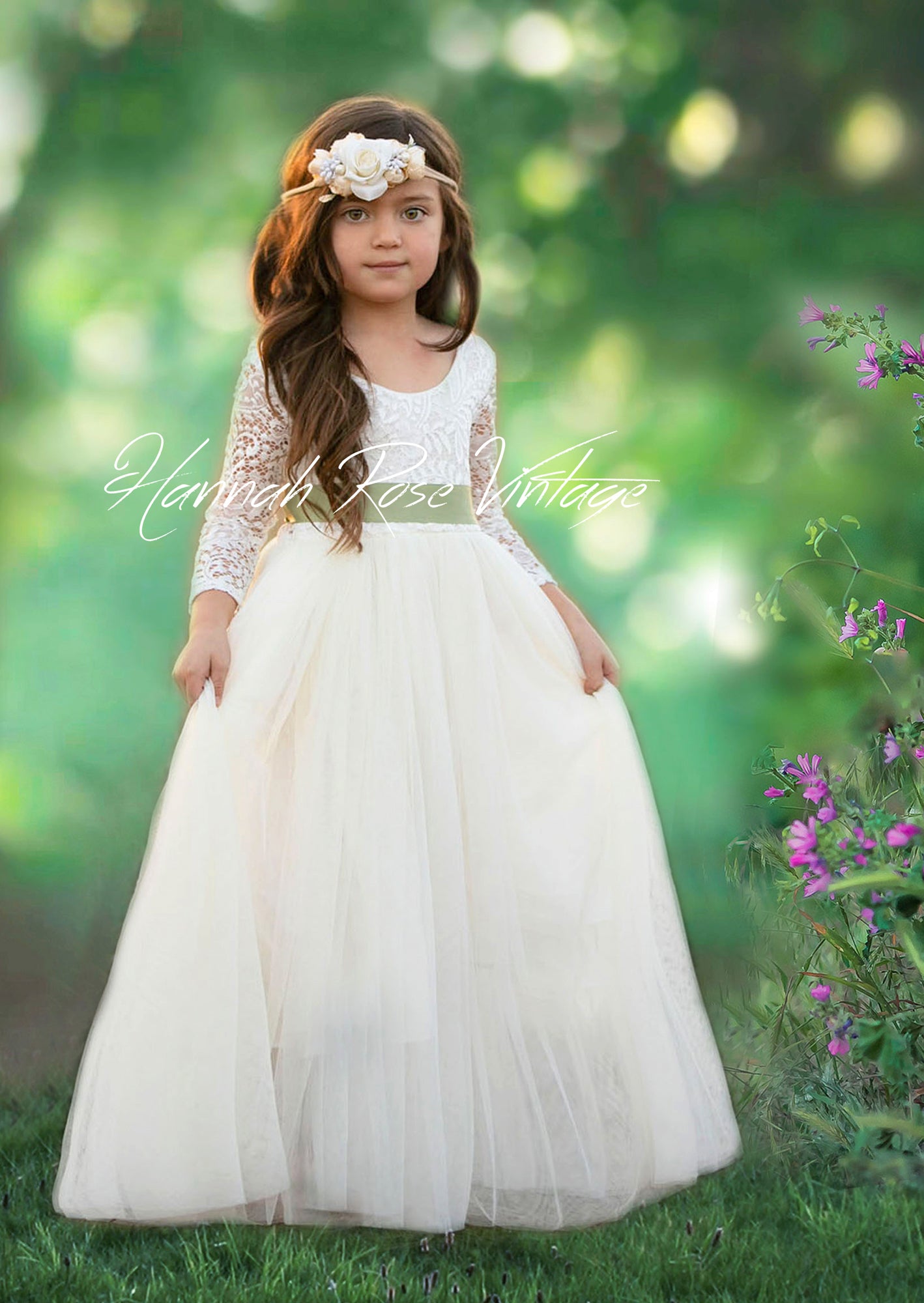 ivory tulle and lace flower girl dress