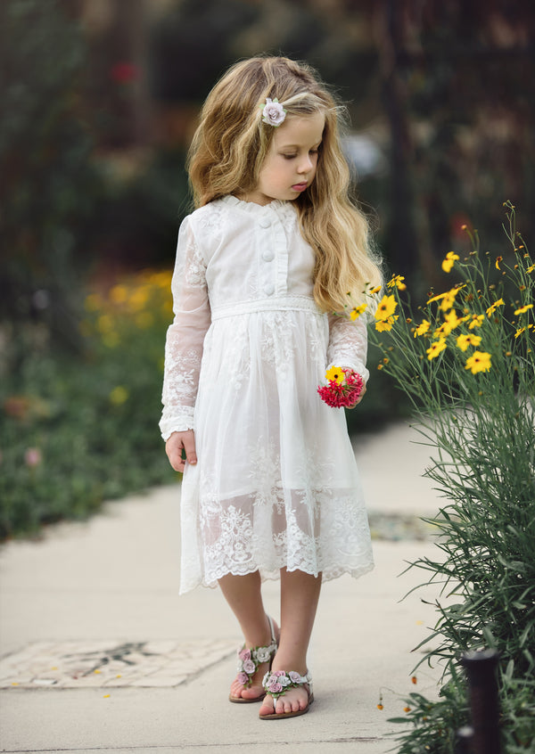 GIRLS - Wisteria Girls White Lace Dress - Hannah Rose Vintage Boutique