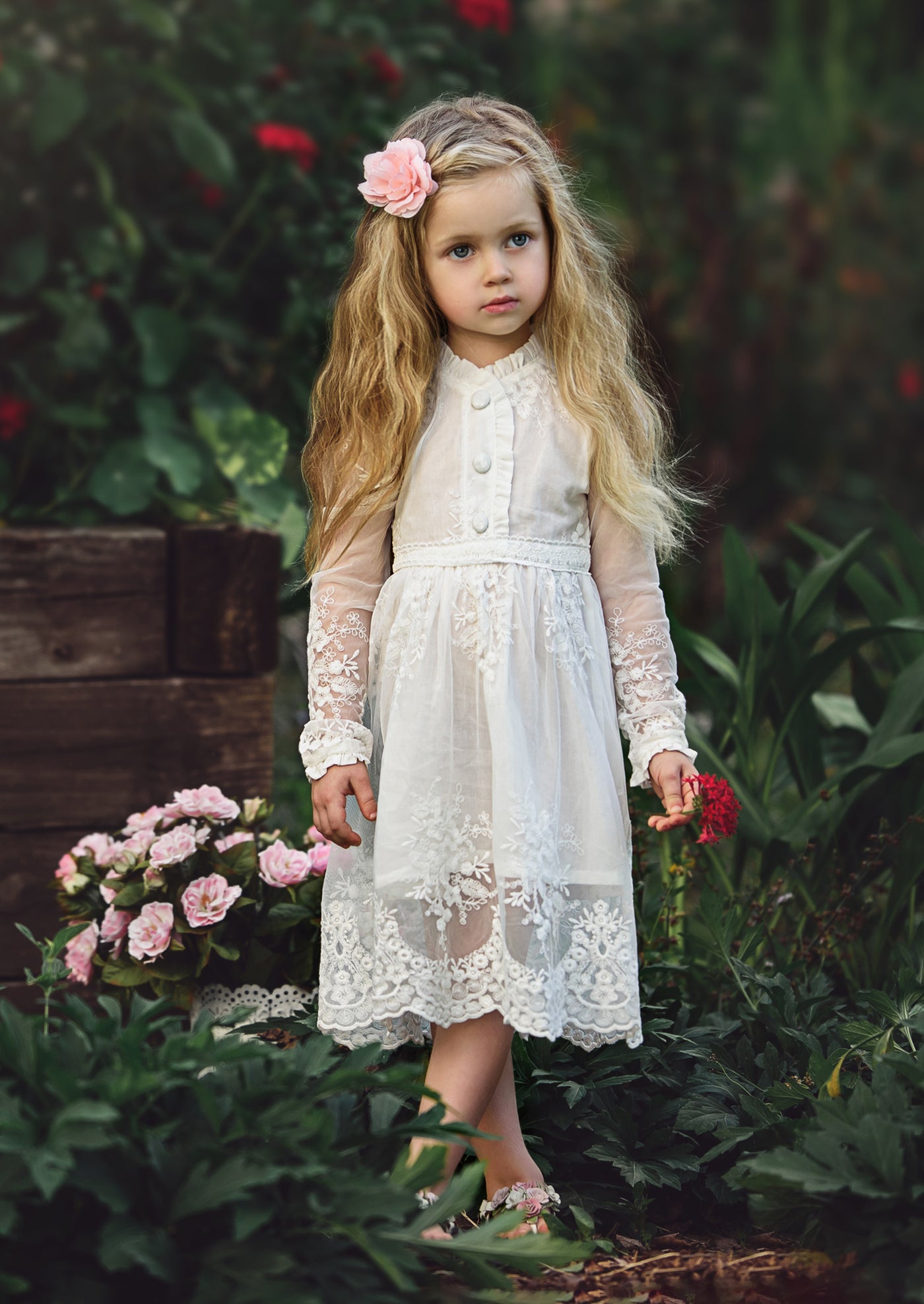 Wisteria Girls White Lace Dress - Hannahrosevintageboutique.com