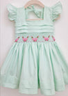 GIRLS - Dainty Flowers Mint Hand Smocked Dress - Hannah Rose Vintage Boutique
