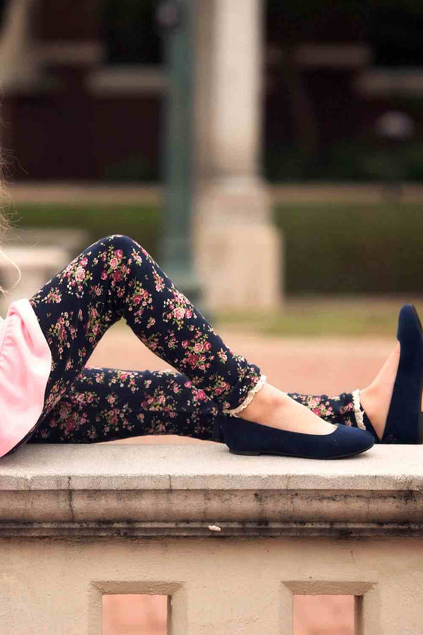 Navy Floral Leggings - 