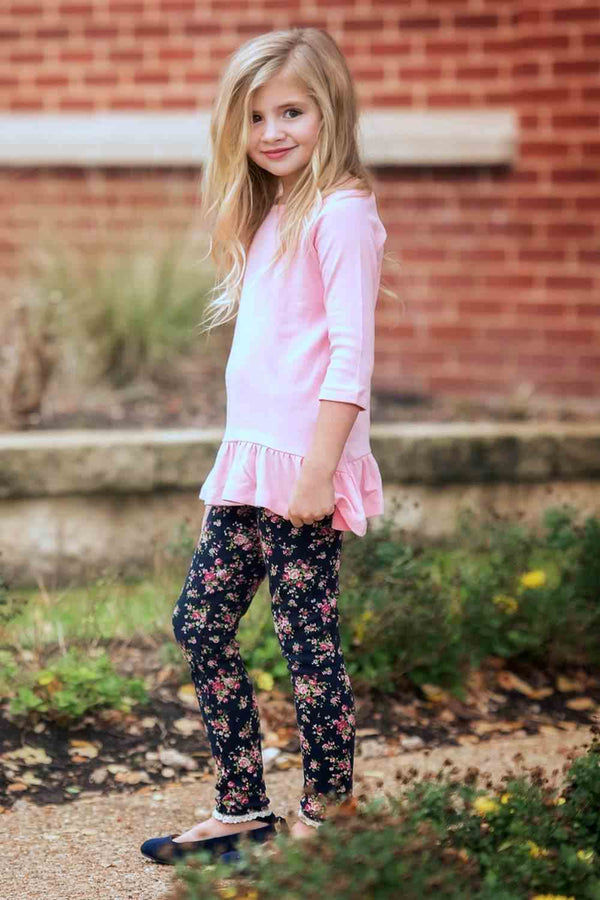 Navy Floral Leggings - 