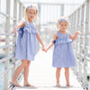 Navy or Red Striped Cotton Dresses with Drop Sleeves - 