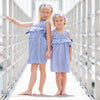 Navy or Red Striped Cotton Dresses with Drop Sleeves - 