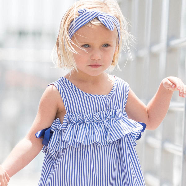 Navy or Red Striped Cotton Dresses with Drop Sleeves - 