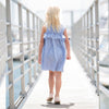 Navy or Red Striped Cotton Dresses with Drop Sleeves - 