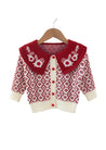 GIRLS - Burgundy Embroidered Collar Mid Sleeve Cardigan - Hannah Rose Vintage Boutique