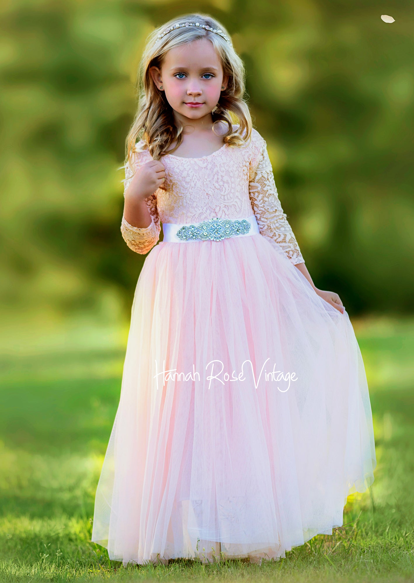 Peach flower girl dress