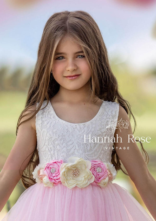 Pink & Ivory Satin Flower Girl Sash Belt – Elegant Wedding Accessory - 