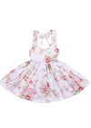 Girls Pink Roses Cotton Dress with Ruffle Tie Straps | Boutique Floral Dress