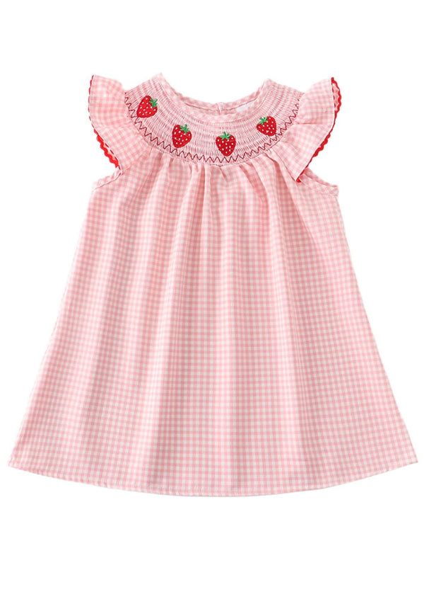 Pink Strawberry Smocked Dress - 