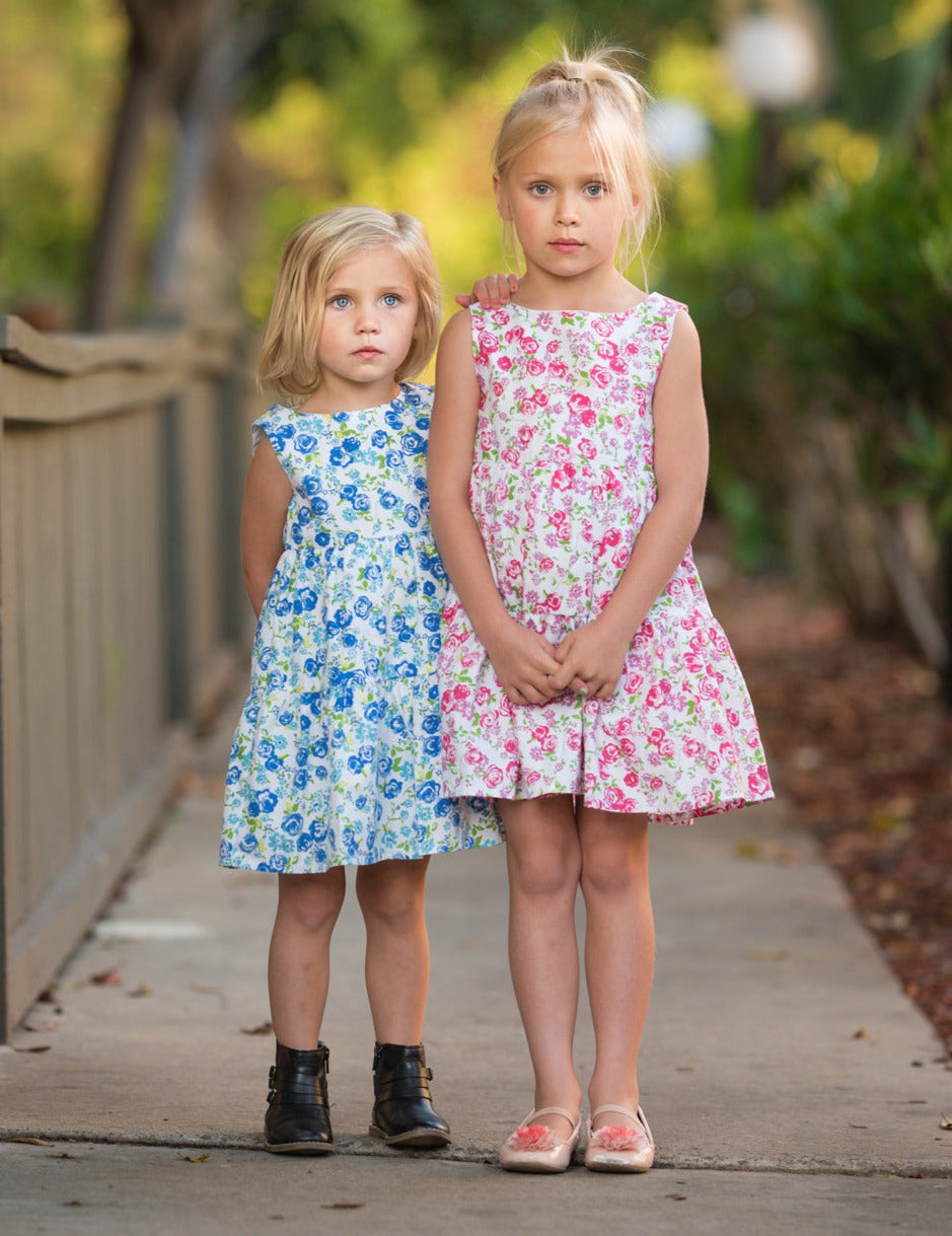 GIRLS - Pink Floral Print Cotton Dress - Hannah Rose Vintage Boutique