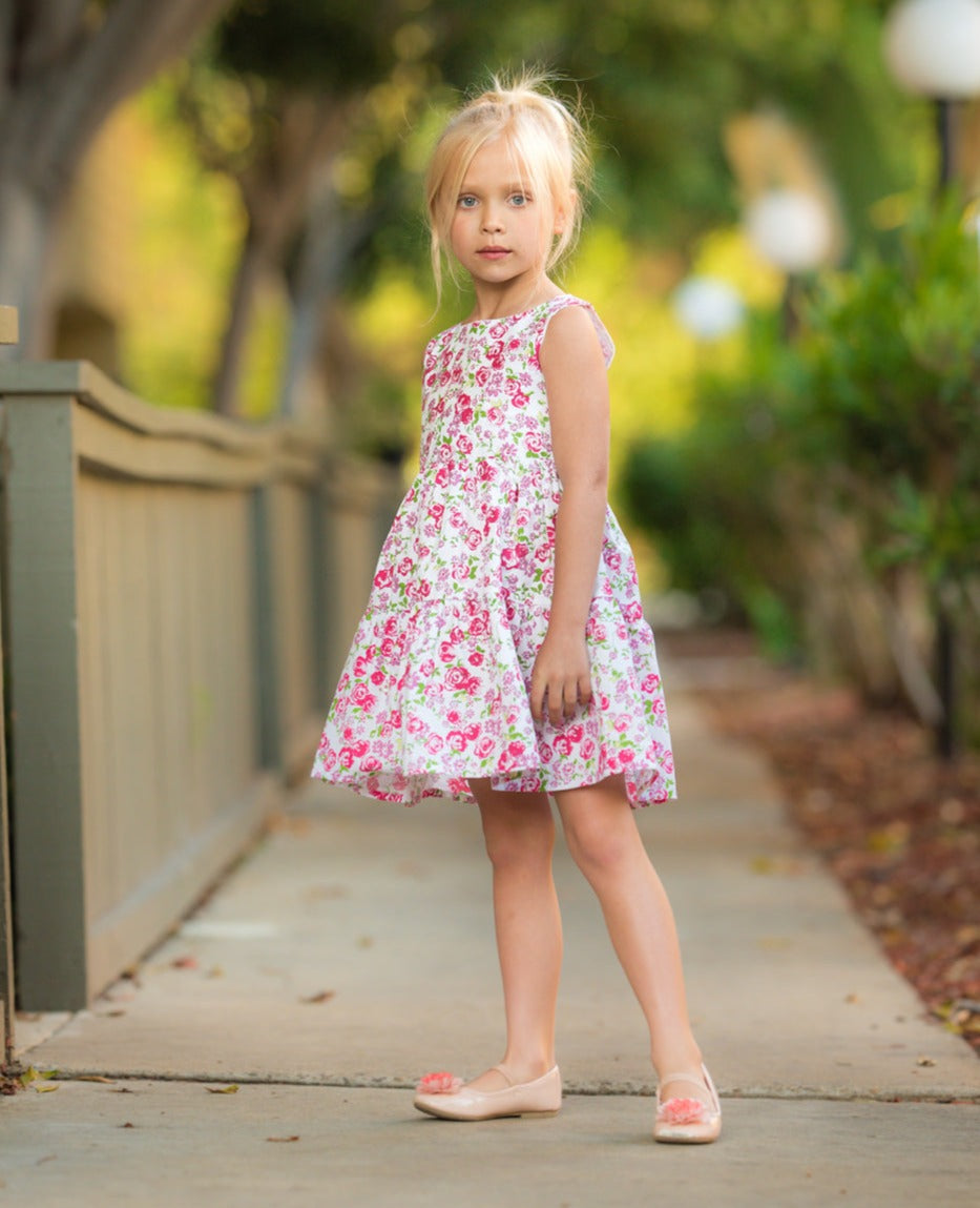 GIRLS - Pink Floral Print Cotton Dress - Hannah Rose Vintage Boutique