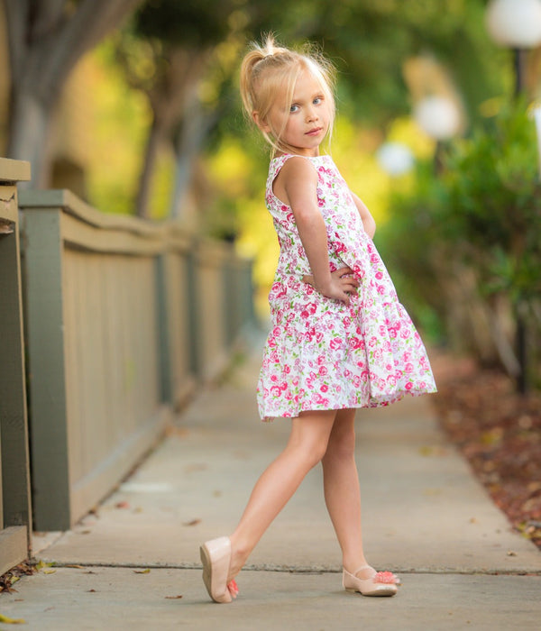 GIRLS - Pink Floral Print Cotton Dress - Hannah Rose Vintage Boutique