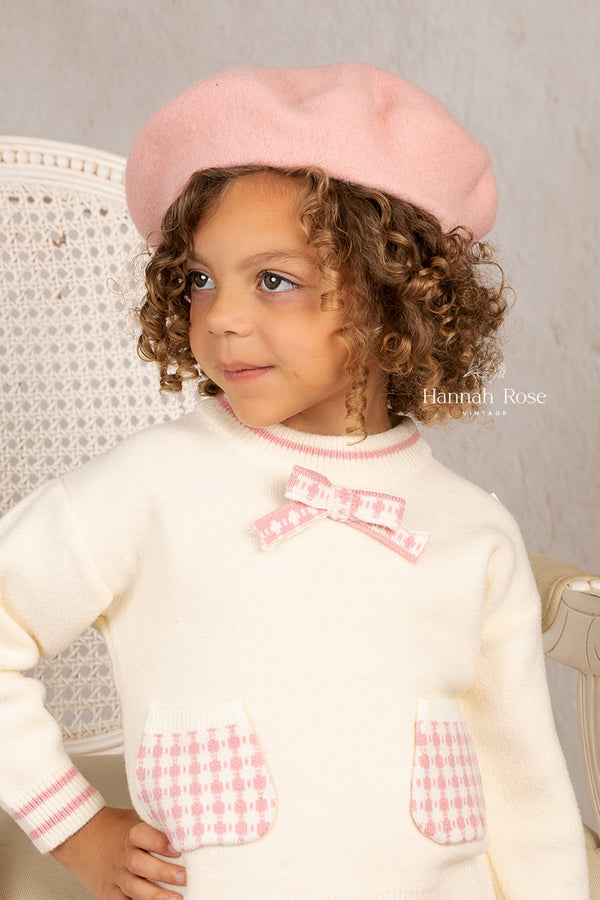 GIRLS - Pink Wool French Beret - Hannah Rose Vintage Boutique
