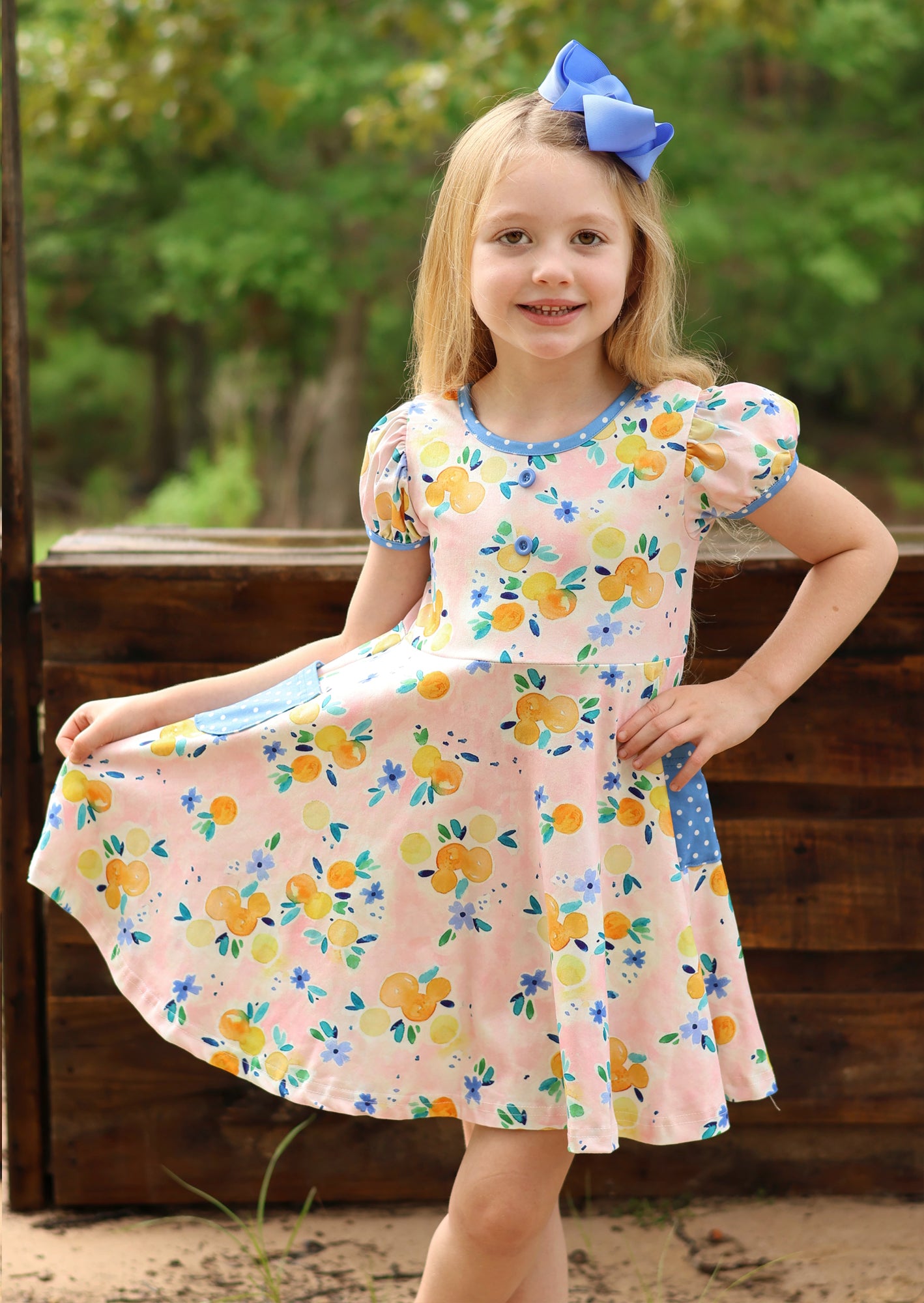 GIRLS - Sweet as a Peach Pocket Twirl Dress - Hannah Rose Vintage Boutique