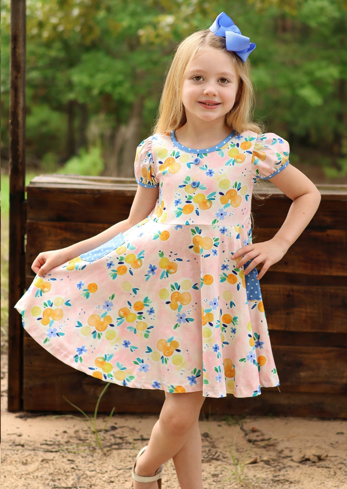 GIRLS - Sweet as a Peach Pocket Twirl Dress - Hannah Rose Vintage Boutique