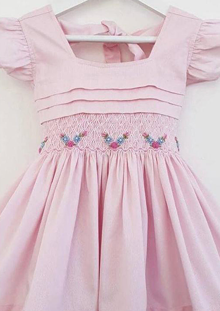 GIRLS - Dainty Flowers Pink Hand Smocked Dress - Hannah Rose Vintage Boutique