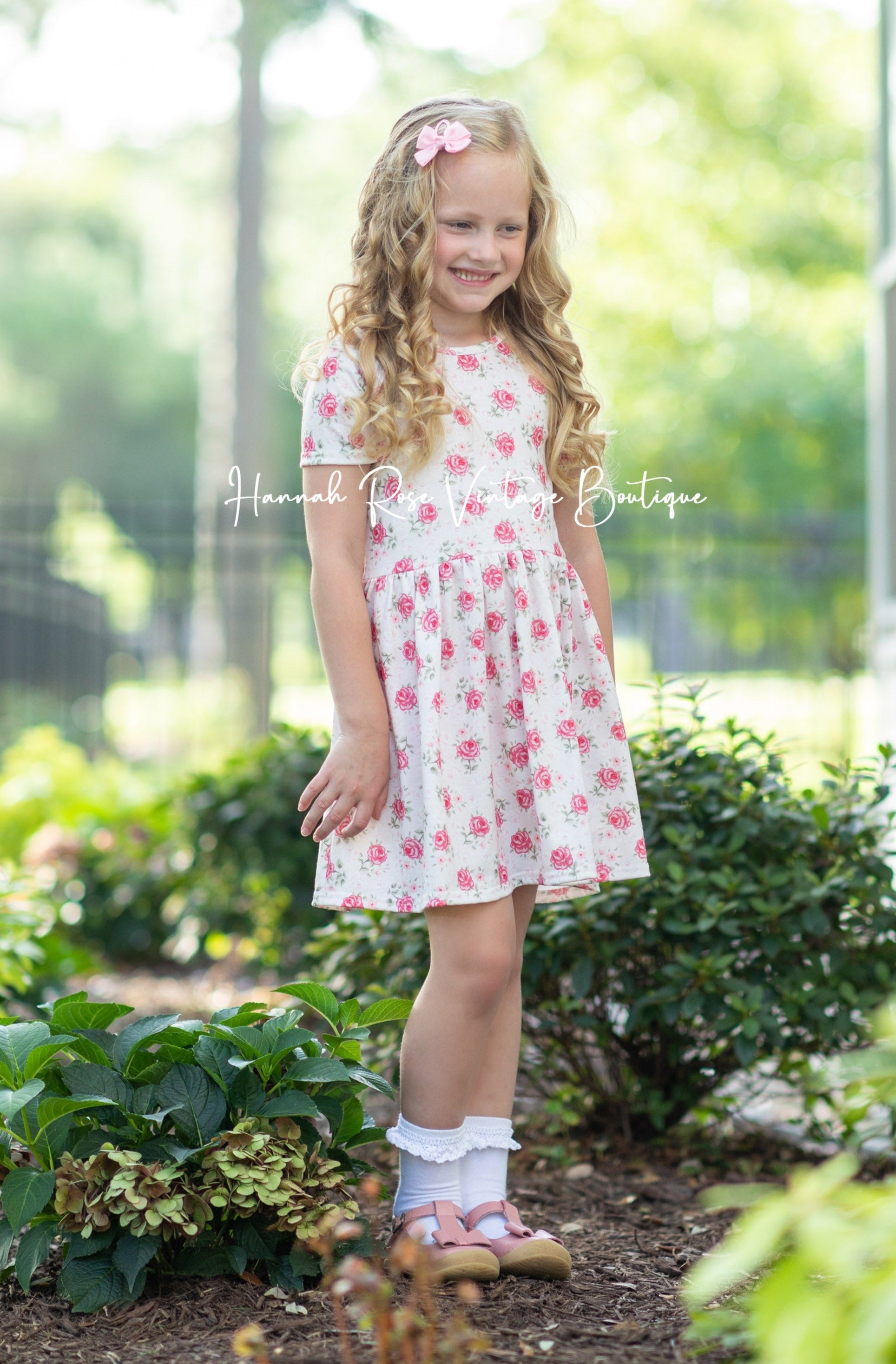 girls pink and white twirl dress