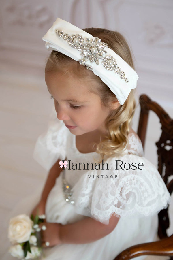 Princess Bow Bejeweled Headband in White - 