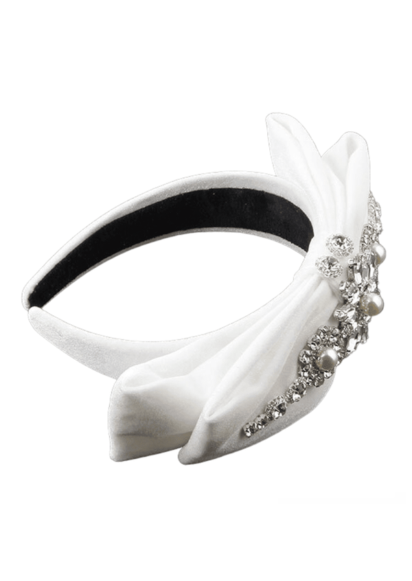 Princess Bow Bejeweled Headband in White - 