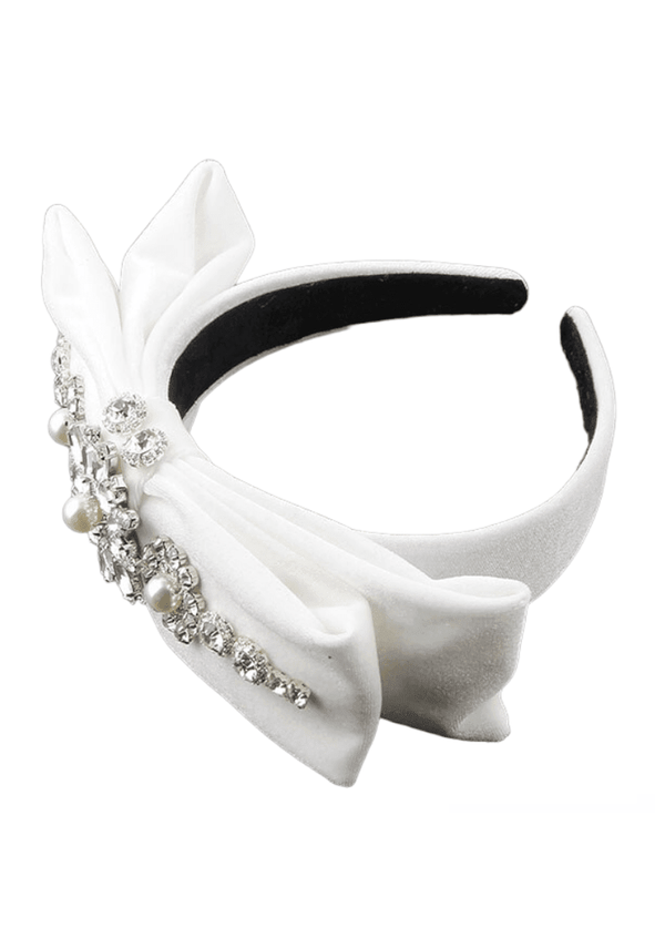 Princess Bow Bejeweled Headband in White - 
