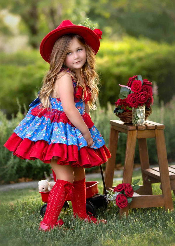fitted lace wedding dress Red and Blue Floral Dress Vintage