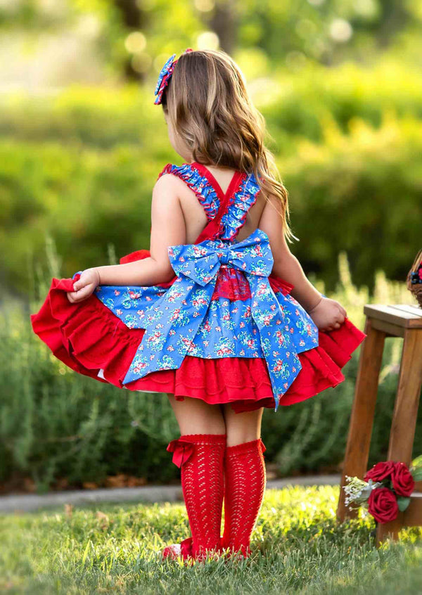 Red and Blue Floral Dress Vintage
