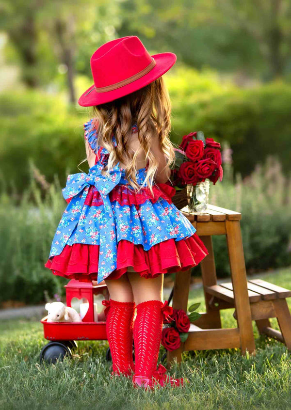 Red and Blue Floral Dress Vintage - 